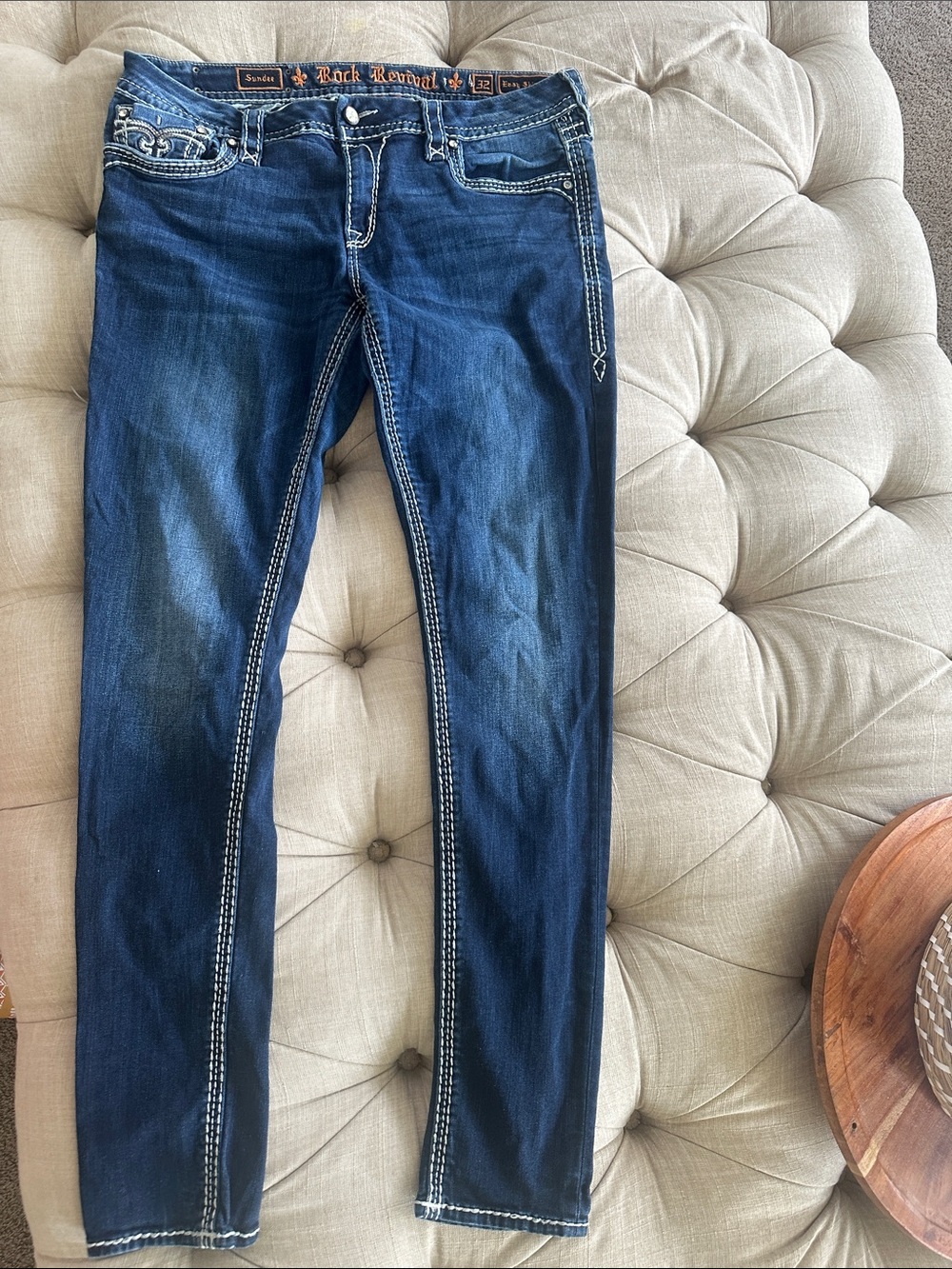 Rock Revival Men's Dark Blue Skinny Jeans with Contrast Stitching